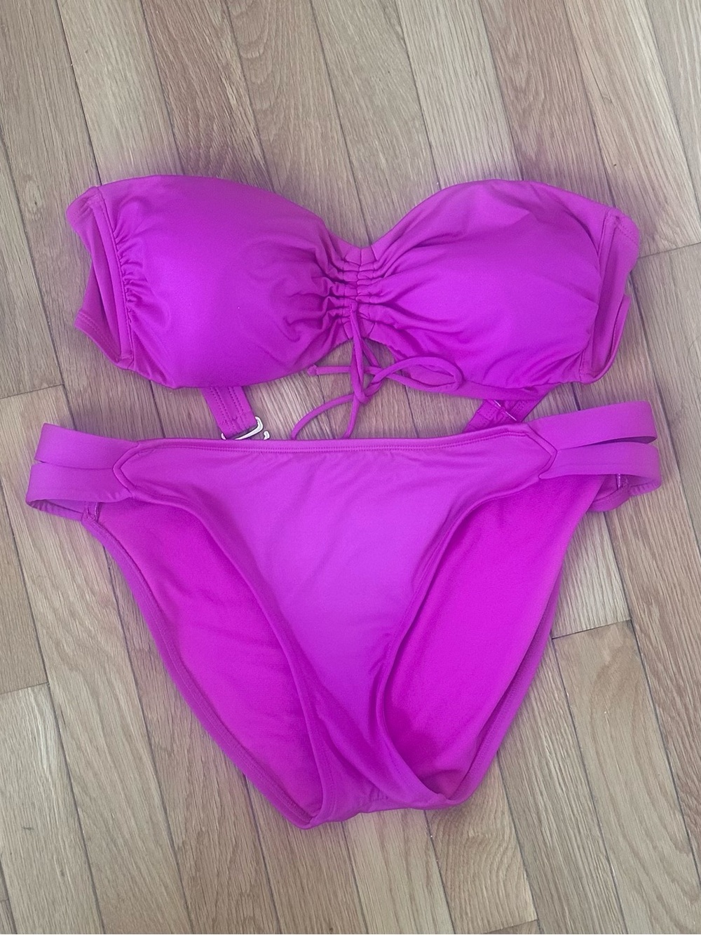 Kona Sol Strapless Ruched Bikini Set - Hot Pink Size Large
